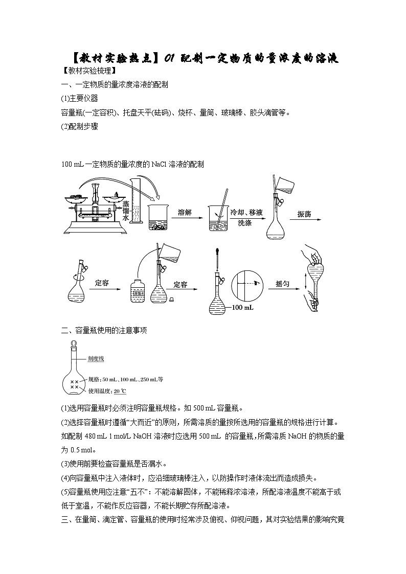 决胜高考化学实验【教材实验热点】01 配制一定物质的量浓度的溶液-（学生版）第1页
