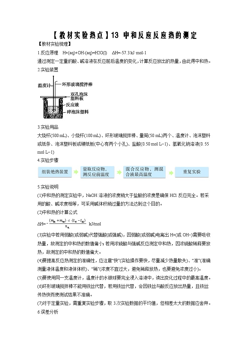 决胜高考化学实验【教材实验热点】13 中和反应反应热的测定-（学生版）第1页