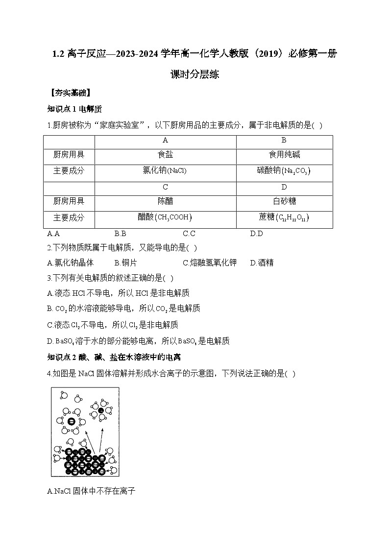 1.2 离子反应—2023-2024学年高一化学人教版（2019）必修第一册课时分层练（含解析）01