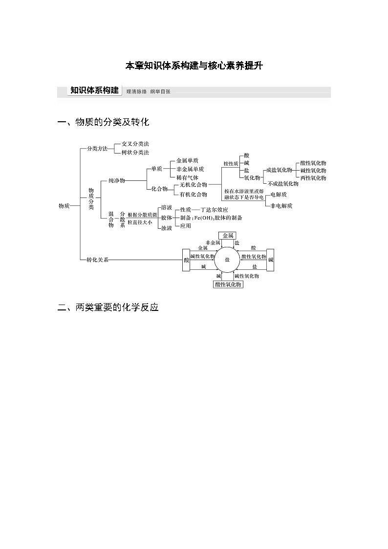 2023-2024学年人教版2019高中化学必修1 第一章　物质及其变化  知识体系构建与核心素养提升（学案 word版含解析）01