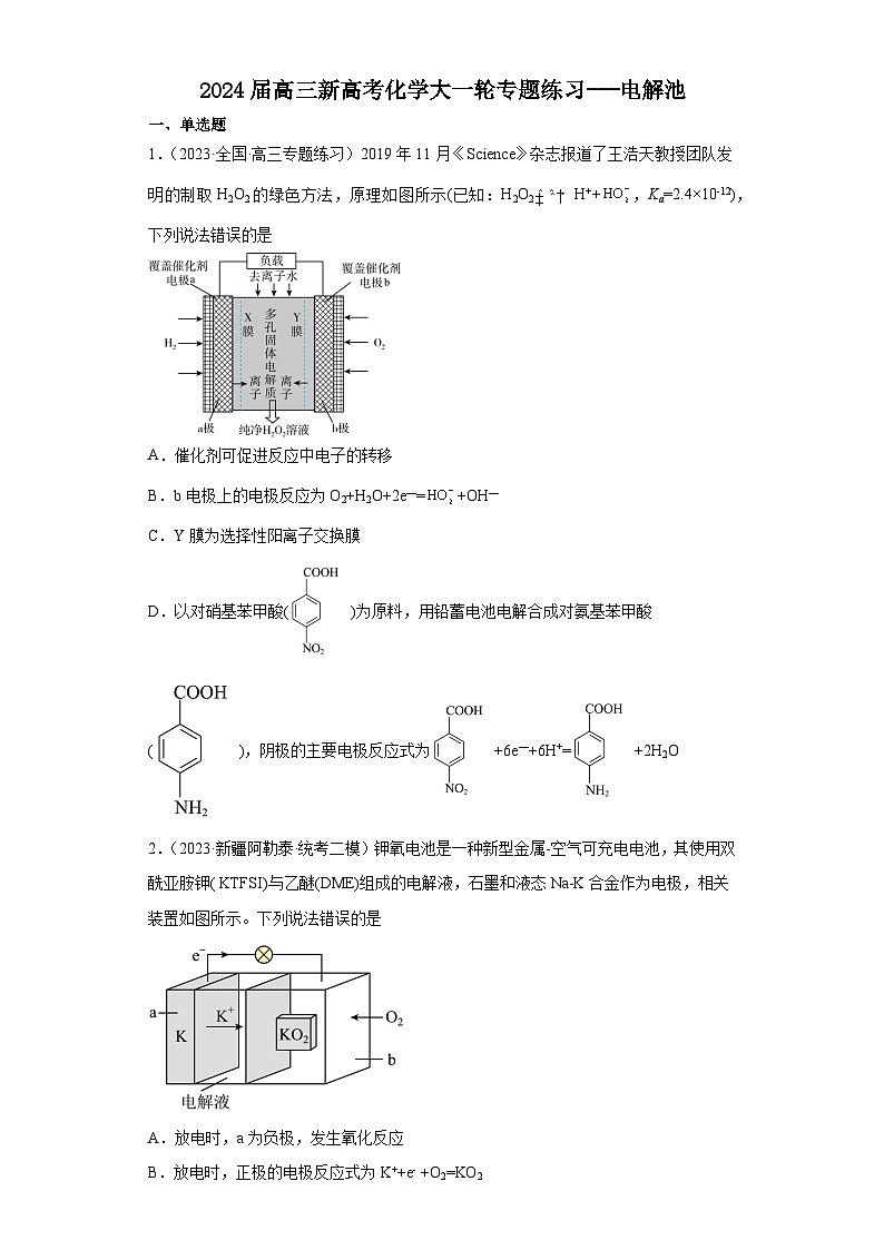 2024届高三新高考化学大一轮专题练习---电解池第1页