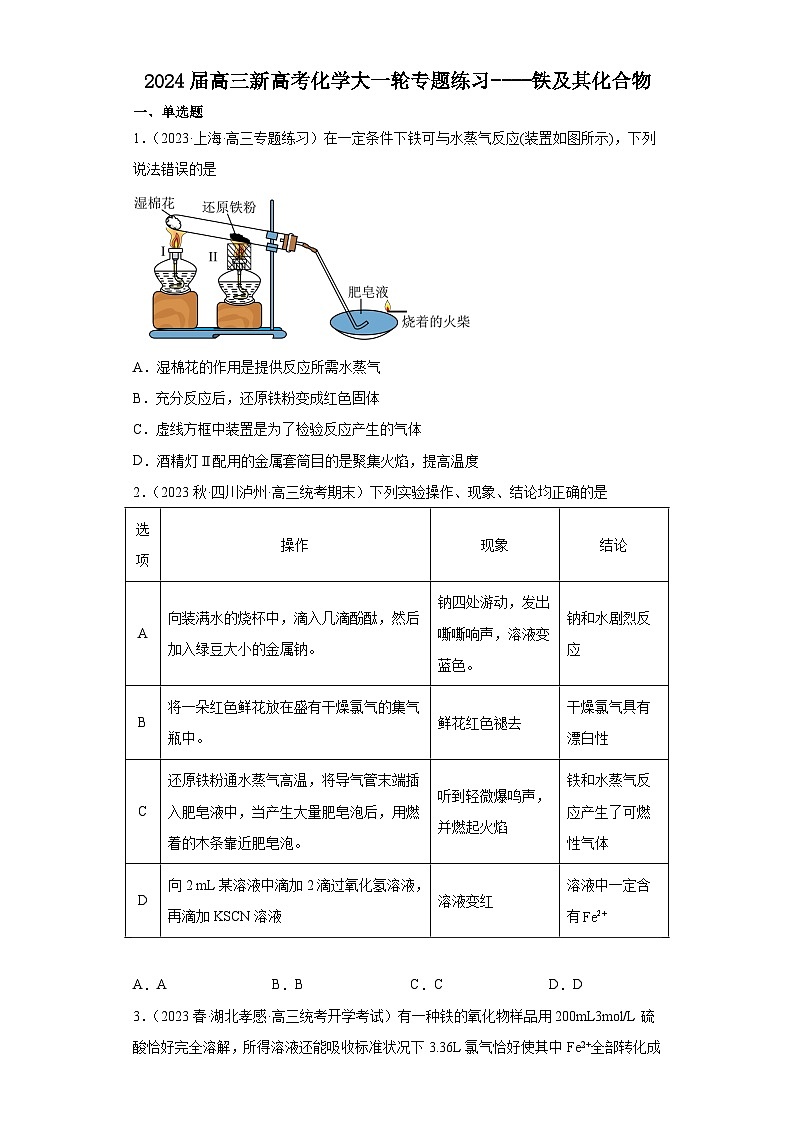 2024届高三新高考化学大一轮专题练习----铁及其化合物第1页