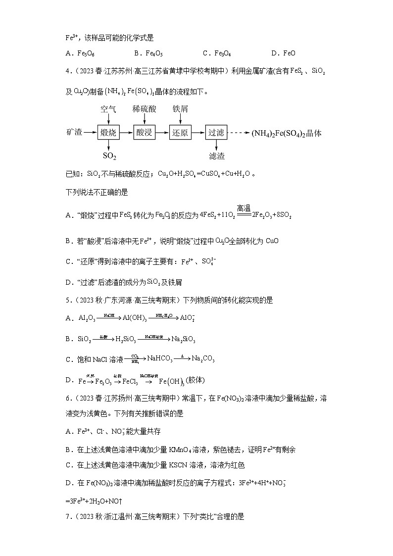 2024届高三新高考化学大一轮专题练习----铁及其化合物第2页