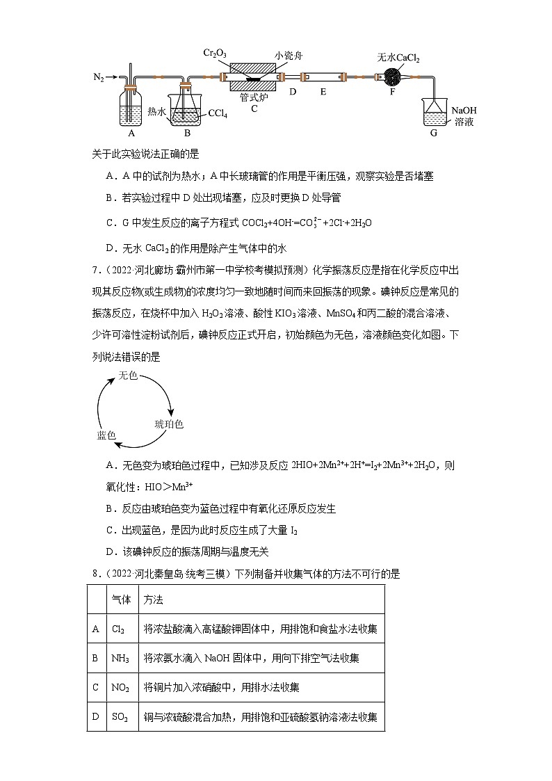 河北高考化学三年（2021-2023）模拟题汇编-06卤素及其化合物03