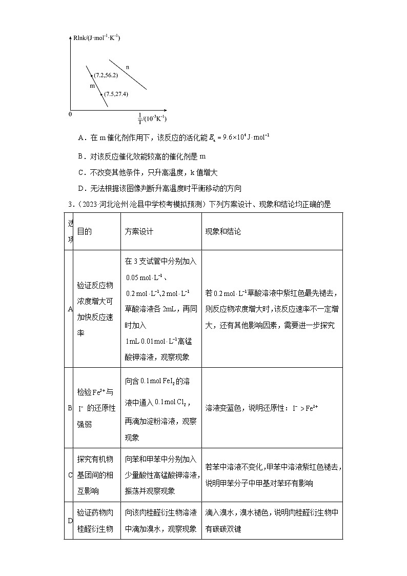 河北高考化学三年（2021-2023）模拟题汇编-15化学反应速率与化学平衡02