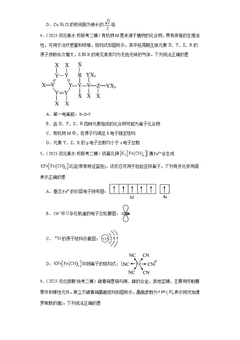 河北高考化学三年（2021-2023）模拟题汇编-25原子结构与性质02
