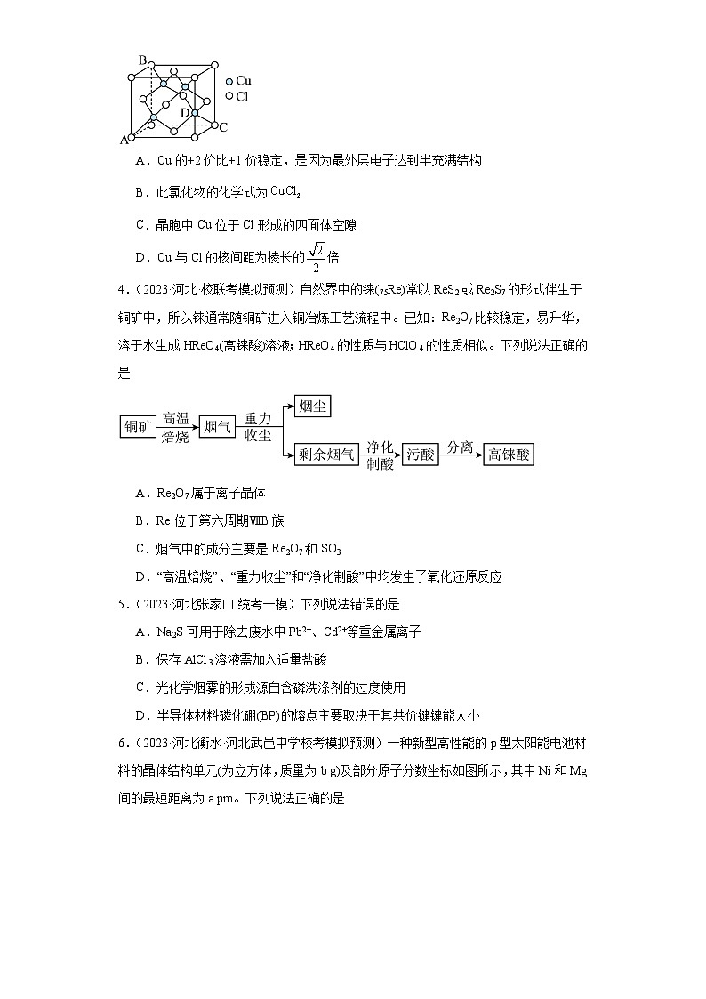 河北高考化学三年（2021-2023）模拟题汇编-27晶体结构与性质02