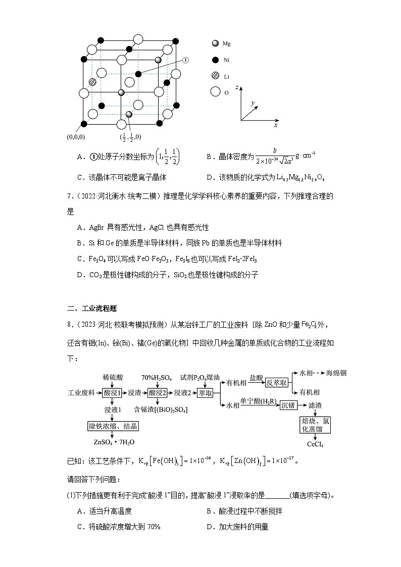 河北高考化学三年（2021-2023）模拟题汇编-27晶体结构与性质03