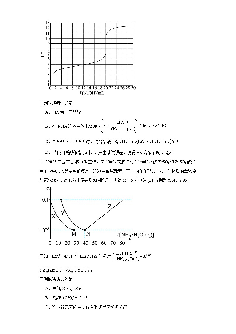江西高考化学三年（2021-2023）模拟题汇编-13水溶液中的离子反应和平衡第2页