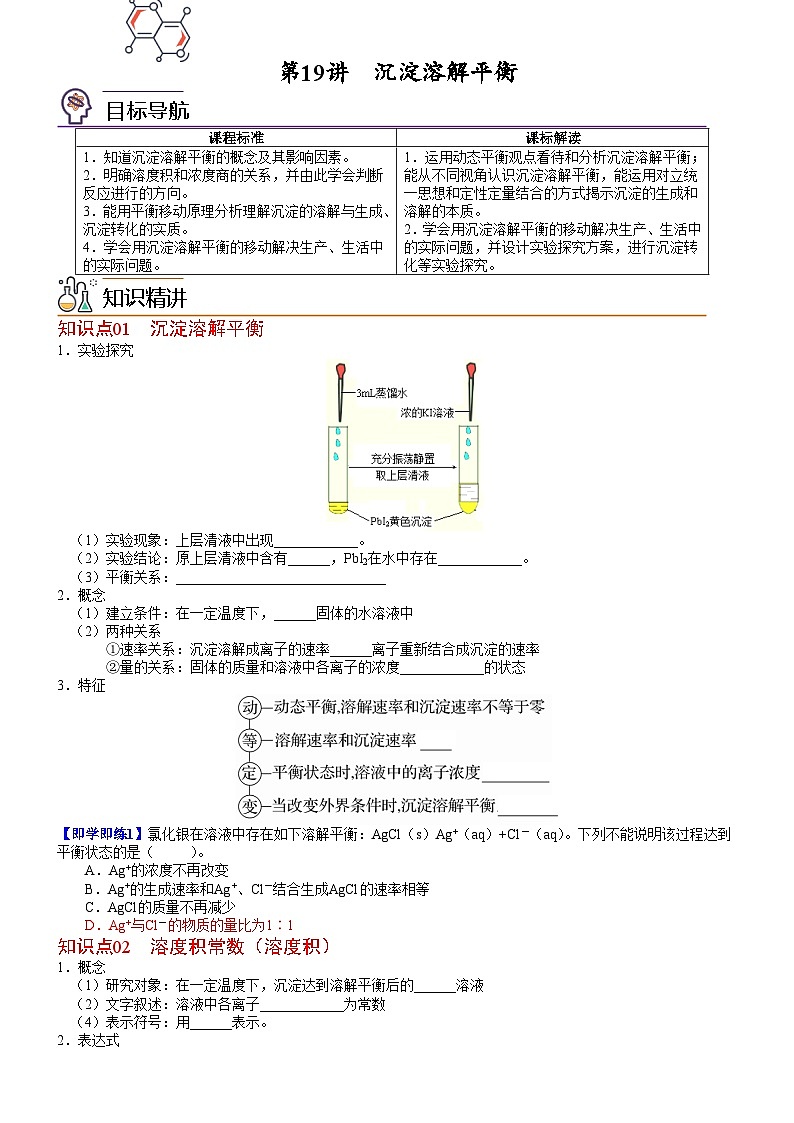 第19讲 沉淀溶解平衡-2023-2024学年高二化学同步精品讲义（鲁科选择性必修1）01
