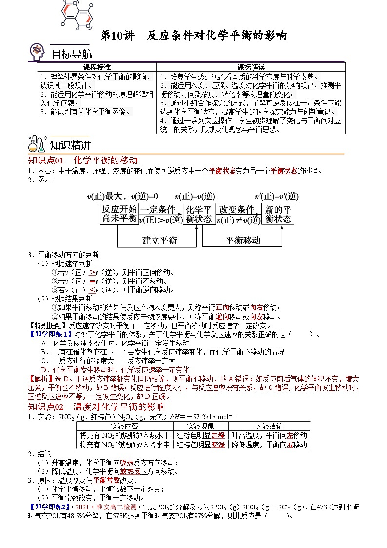 第10讲 反应条件对化学平衡的影响-2023-2024学年高二化学同步精品讲义（鲁科选择性必修一）01