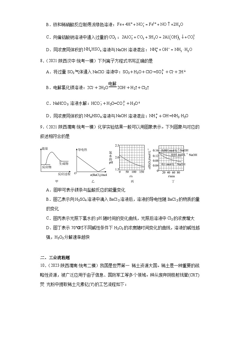 陕西高考化学三年（2021-2023）模拟题汇编-04离子反应03