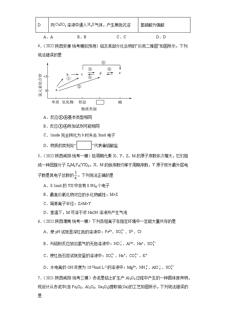 陕西高考化学三年（2021-2023）模拟题汇编-11铝及其化合物02