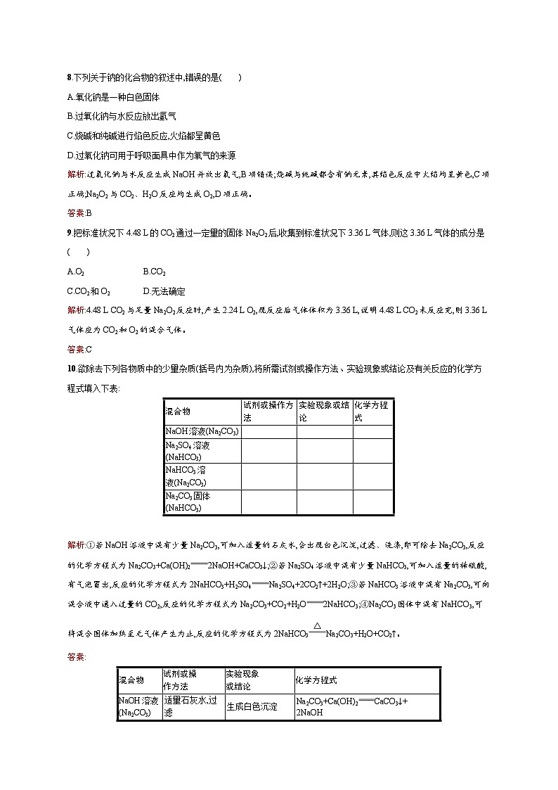 2022年高一化学人教版必修1暑假练习练（含答案）：15钠的重要化合物03