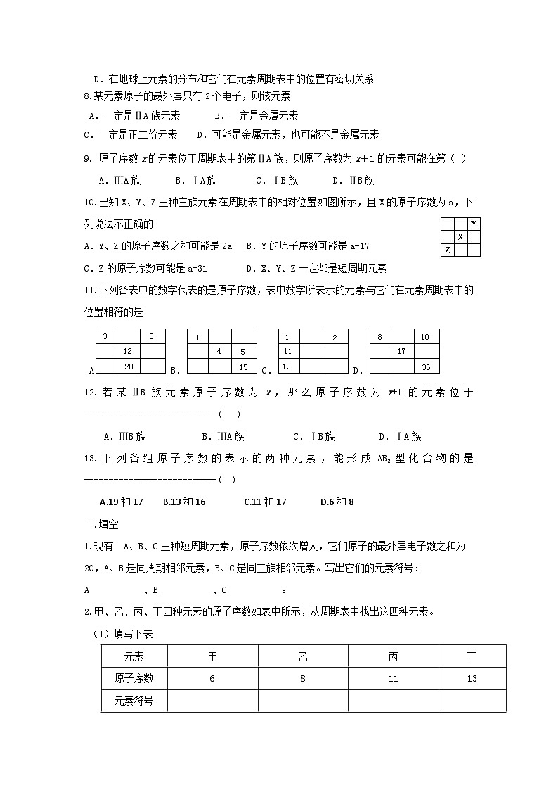 2022年高中化学必修二课时练习：元素周期表 Word版含答案02