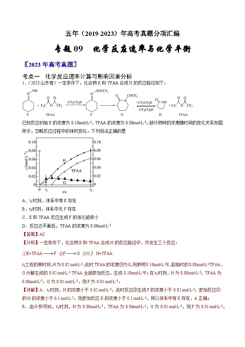 高考化学真题分项汇编（全国通用）五年（2019-2023）专题09+化学反应速率与化学平衡01