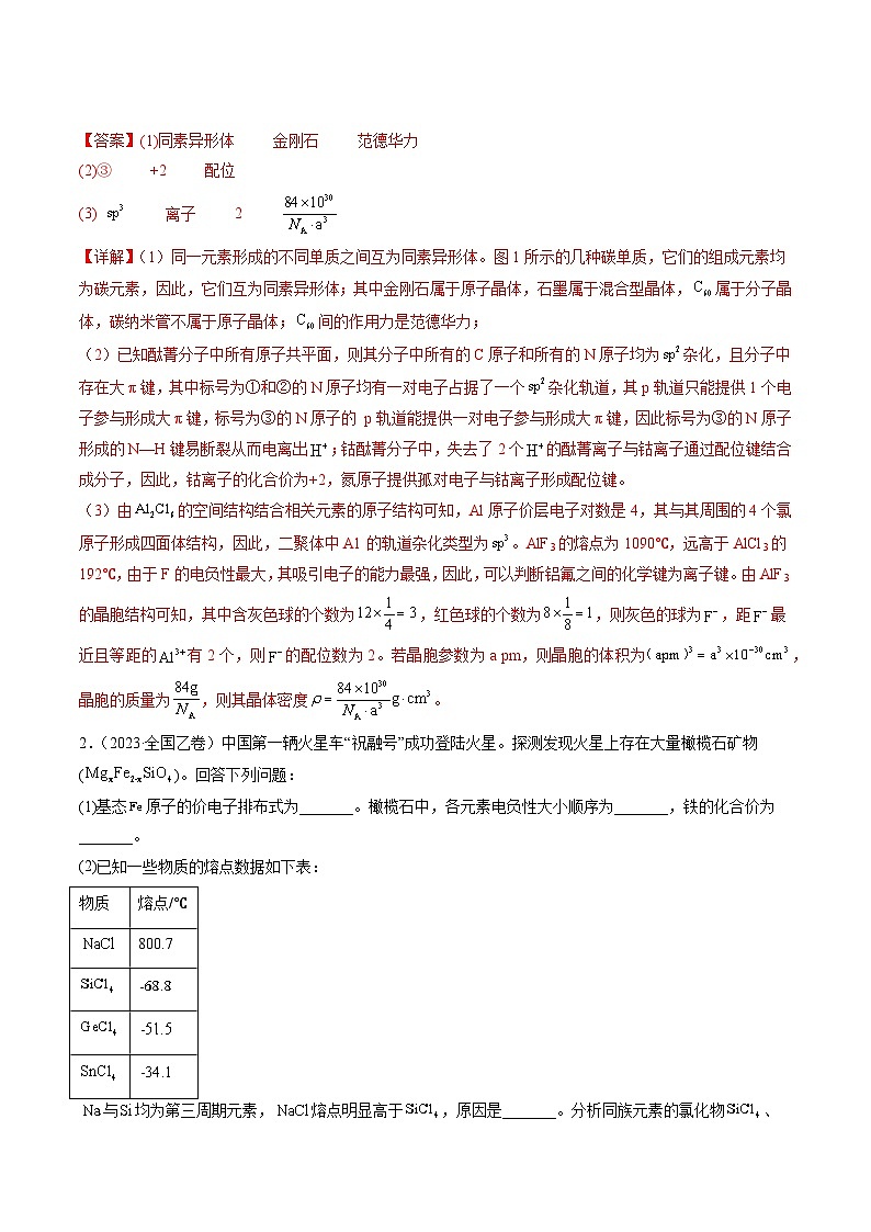 高考化学真题分项汇编（全国通用）五年（2019-2023）专题16+物质结构与性质综合题02
