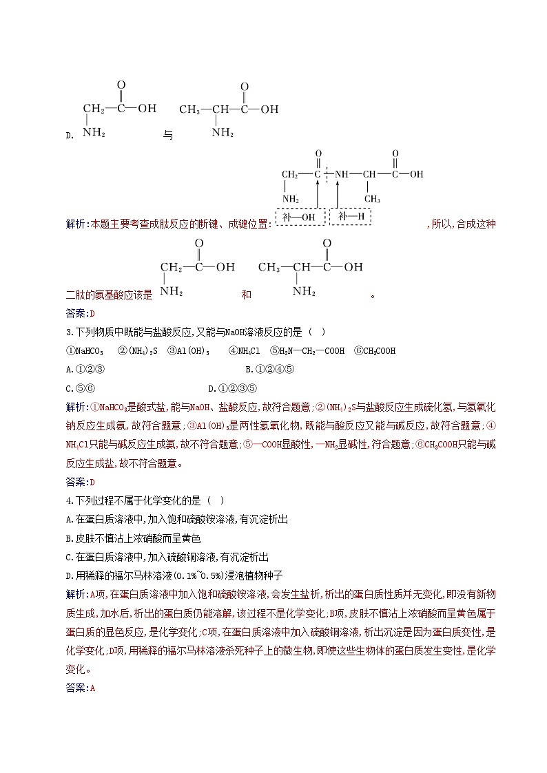新教材2023高中化学第四章生物大分子第二节蛋白质同步测试新人教版选择性必修302