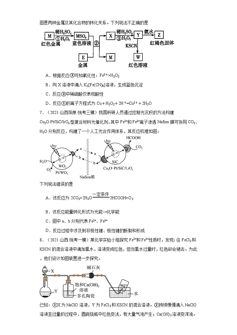 山西高考化学三年（2021-2023）模拟题汇编-08铁及其化合物03