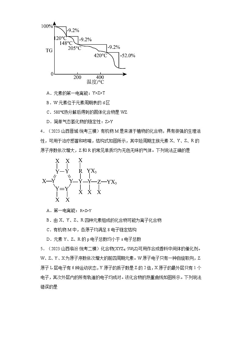 山西高考化学三年（2021-2023）模拟题汇编-17元素周期表，元素周期律02