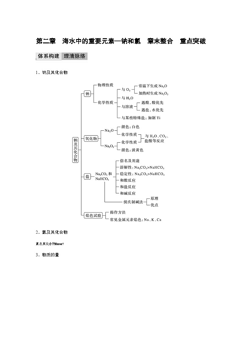 2023-2024学年（人教版2019）高中化学必修1第二章　海水中的重要元素—钠和氯　章末整合　重点突破  学案  （含答案）01