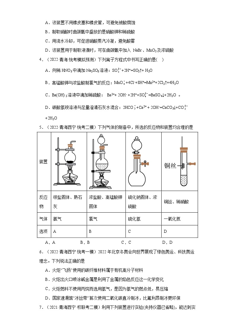 青海高考化学三年（2021-2023）模拟题汇编-02常见无机物及其应用02