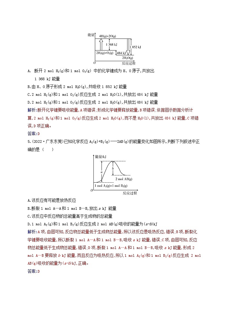新教材2023高中化学第六章化学反应与能量第一节化学反应与能量变化课时1化学反应与热能同步测试新人教版必修第二册02