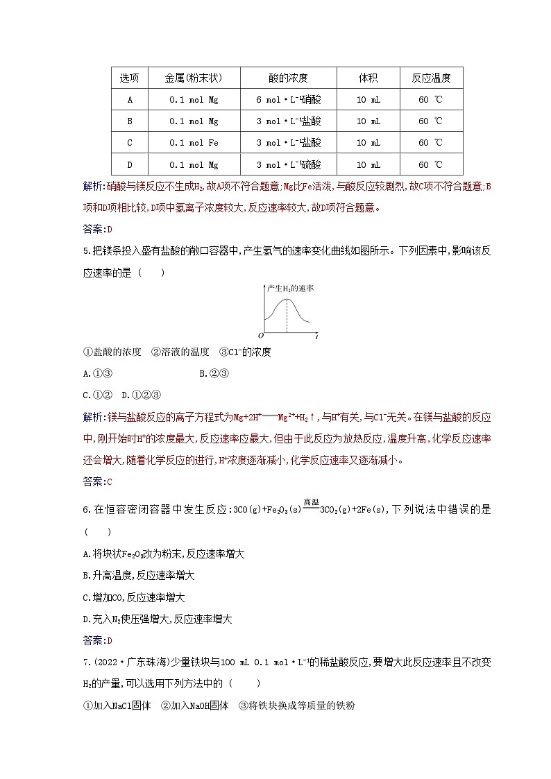 新教材2023高中化学第六章化学反应与能量第二节化学反应的速率与限度课时1化学反应的速率同步测试新人教版必修第二册02