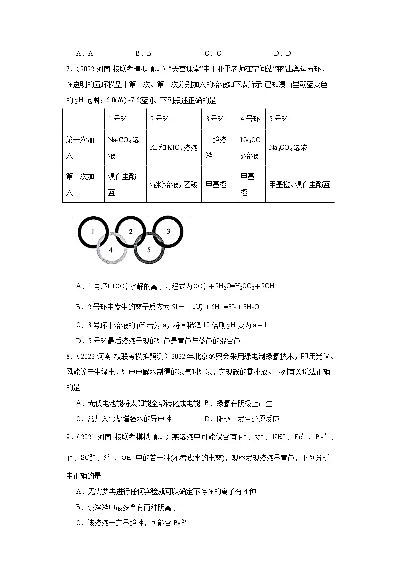 河南高考化学三年（2021-2023）模拟题汇编-04离子反应03