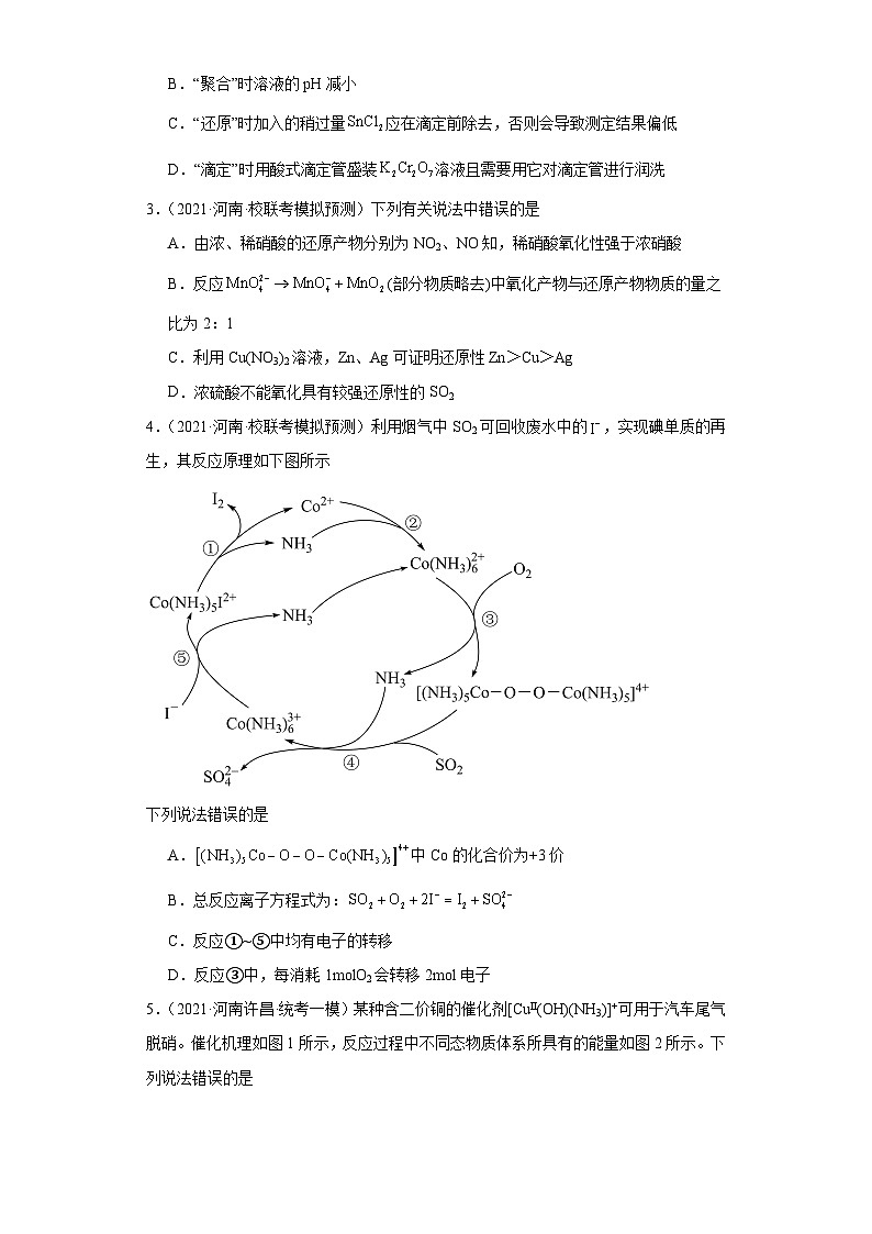河南高考化学三年（2021-2023）模拟题汇编-06氧化还原反应（2）02