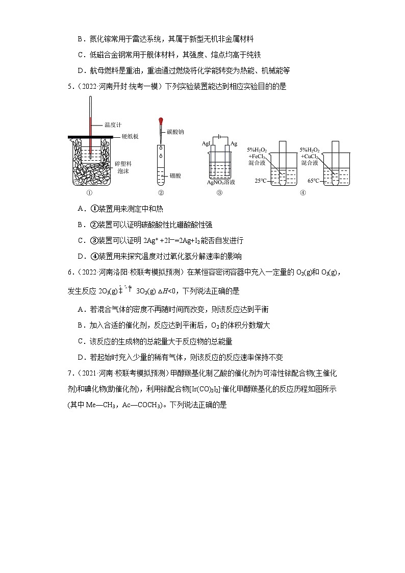 河南高考化学三年（2021-2023）模拟题汇编-14化学反应的热效应（1）02