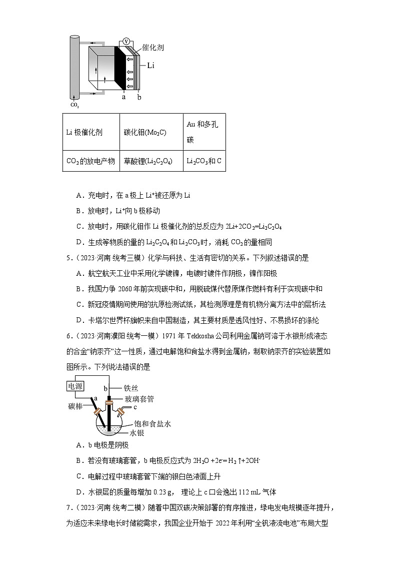 河南高考化学三年（2021-2023）模拟题汇编-21化学能与电能（2）03