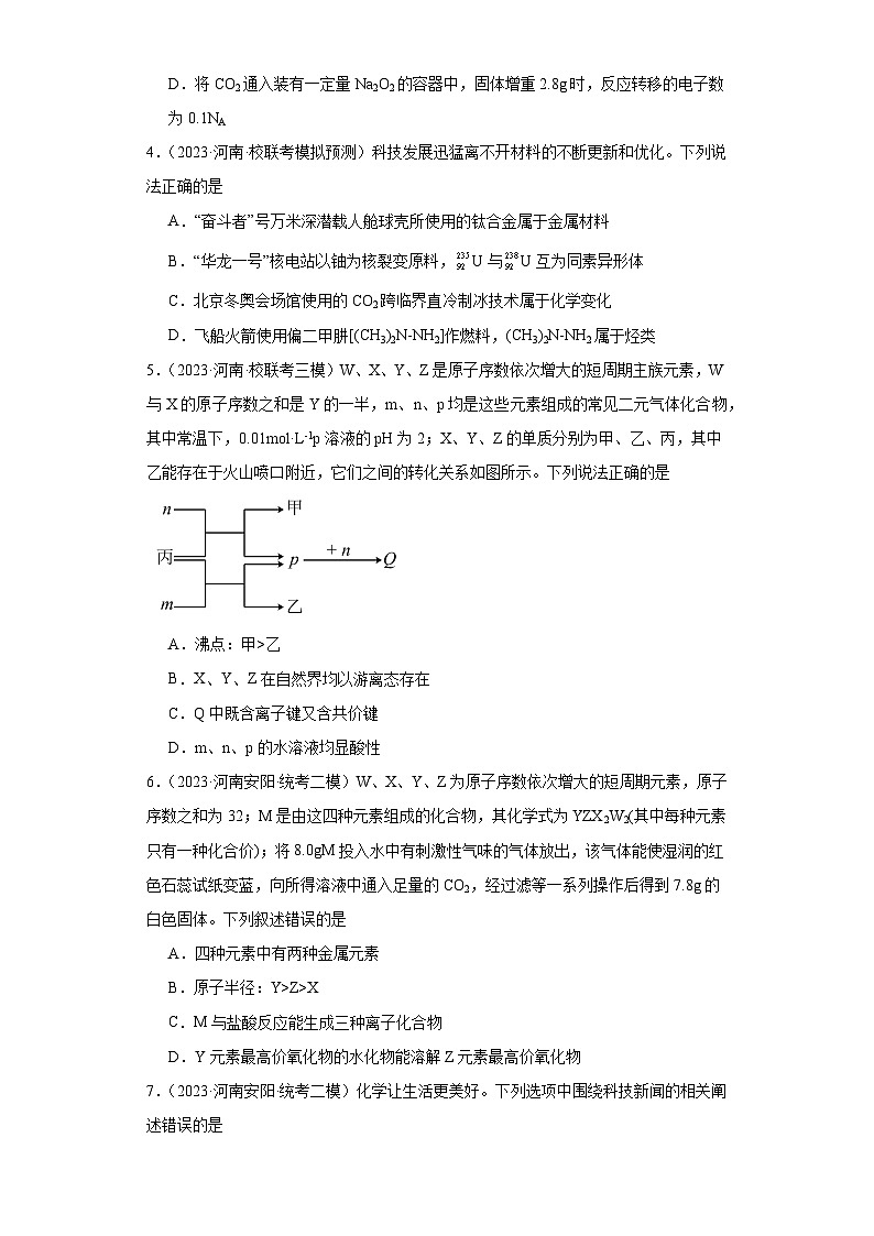 河南高考化学三年（2021-2023）模拟题汇编-30原子结构，化合键02