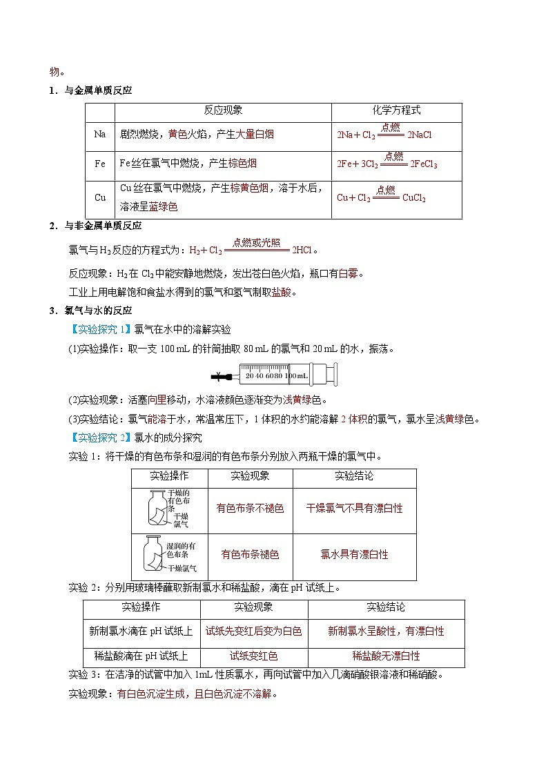 3.1.2 氯气的性质及应用（教师版）-高一化学同步讲义（苏教必修第一册 ）第2页