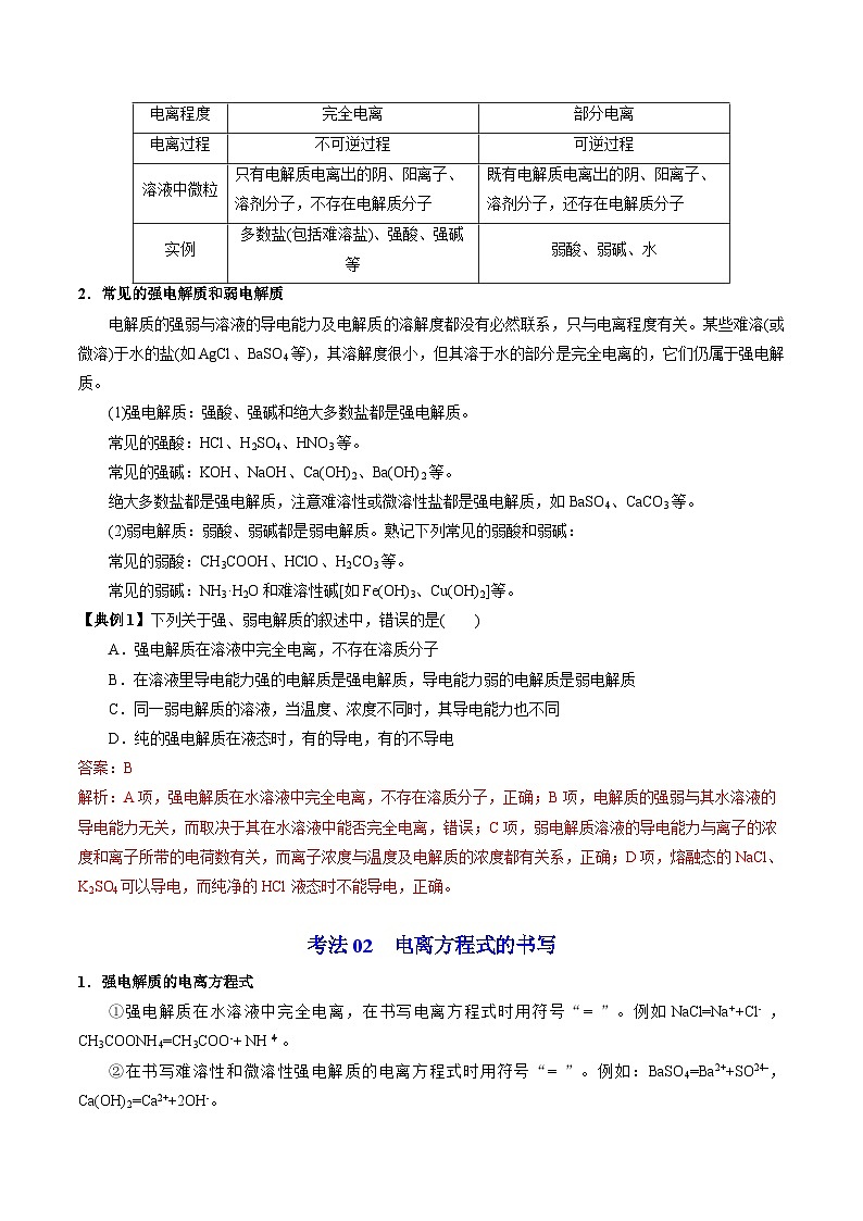 3.2.3 强电解质和弱电解质（教师版）-高一化学同步讲义（苏教必修第一册 ）第3页