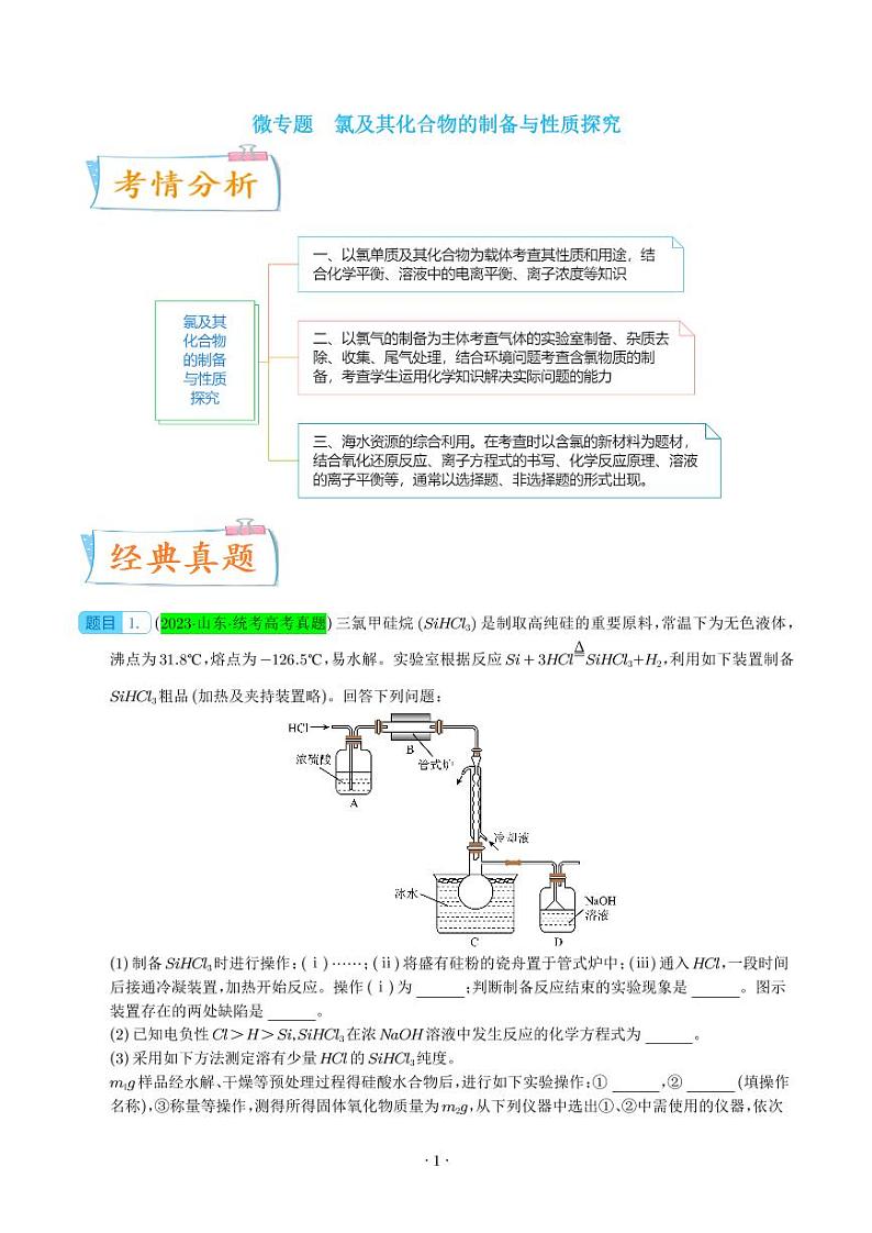 氯及其化合物的制备与性质探究--2024年高考化学考点微专题（解析版）第1页