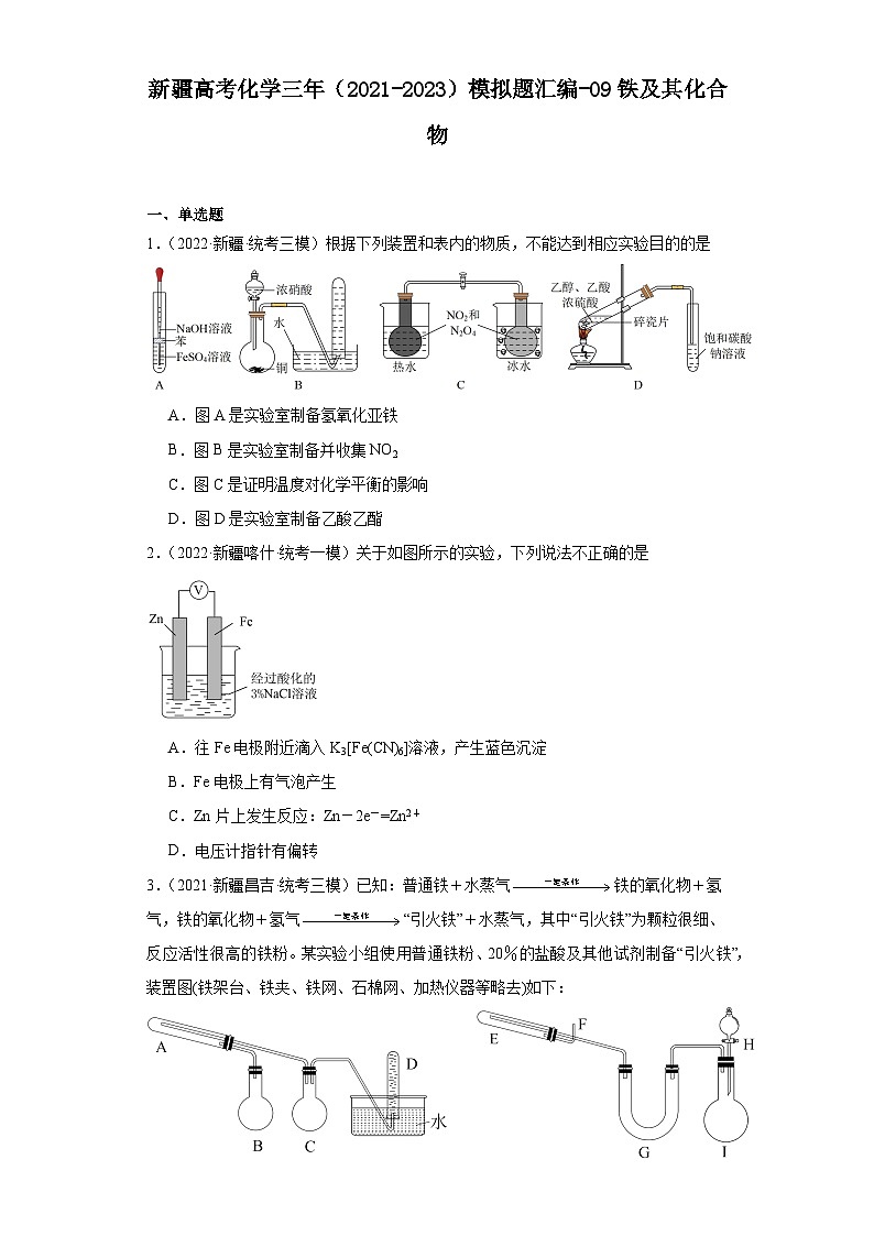新疆高考化学三年（2021-2023）模拟题汇编-09铁及其化合物01
