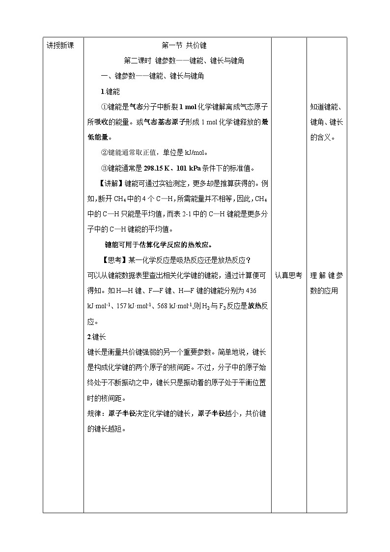 人教版化学选修二2.1.2《共价键》（第二课时）课件+教案02