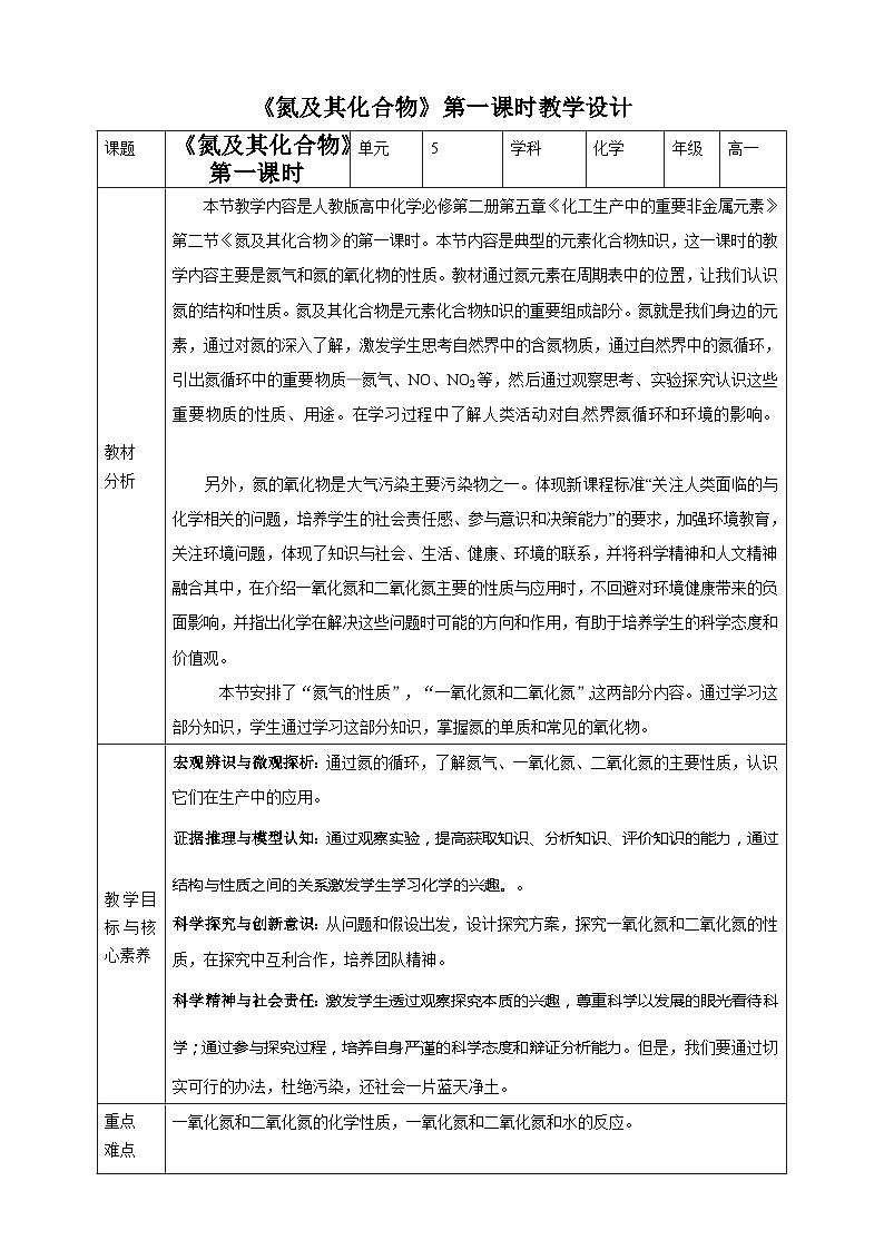 新人教版必修2化学5.2《氮及其化合物》（第一课时）课件+教案01