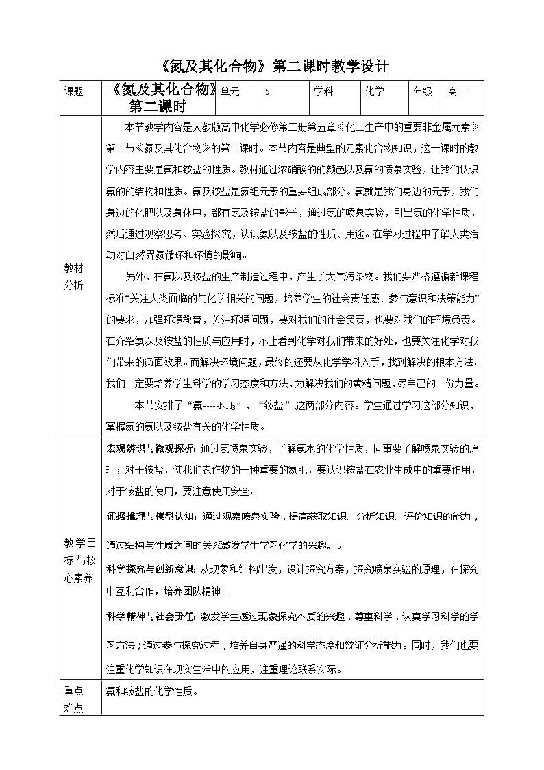 新人教版必修2化学5.2《氮及其化合物》（第二课时）课件+教案01