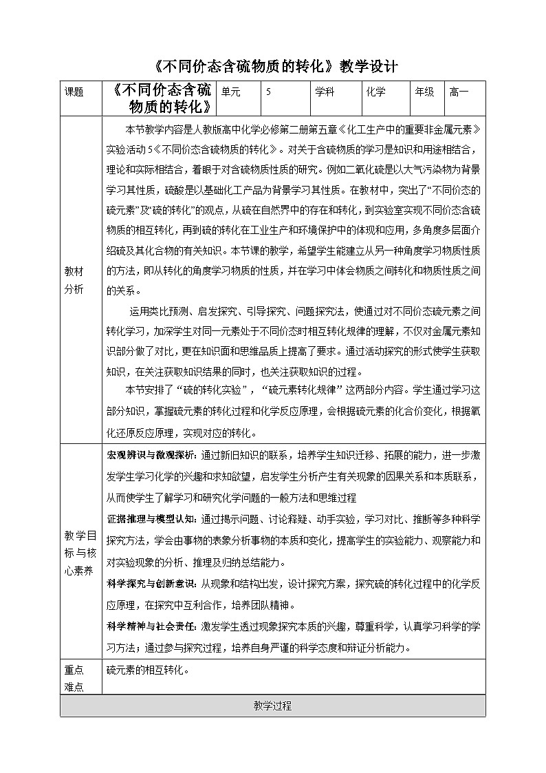 5.5不同价态含硫物质的转化教案第1页