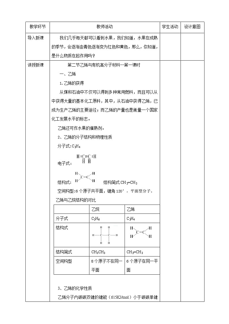 新人教版必修2化学7.2《乙烯与有机高分子材料》（第一课时）课件+教案02