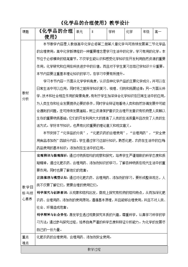 新人教版必修2化学8.2《化学品的合理使用》课件+教案01