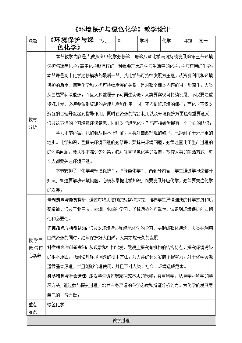 新人教版必修2化学8.3《环境保护与绿色化学》课件+教案01