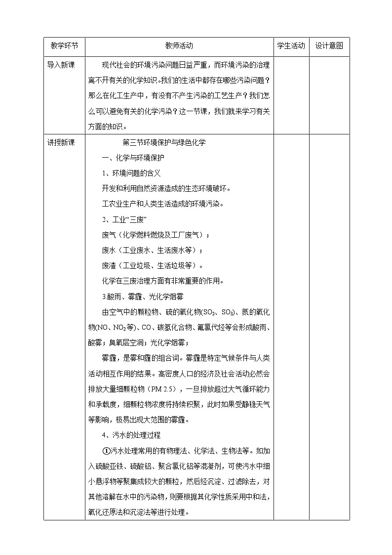 新人教版必修2化学8.3《环境保护与绿色化学》课件+教案02