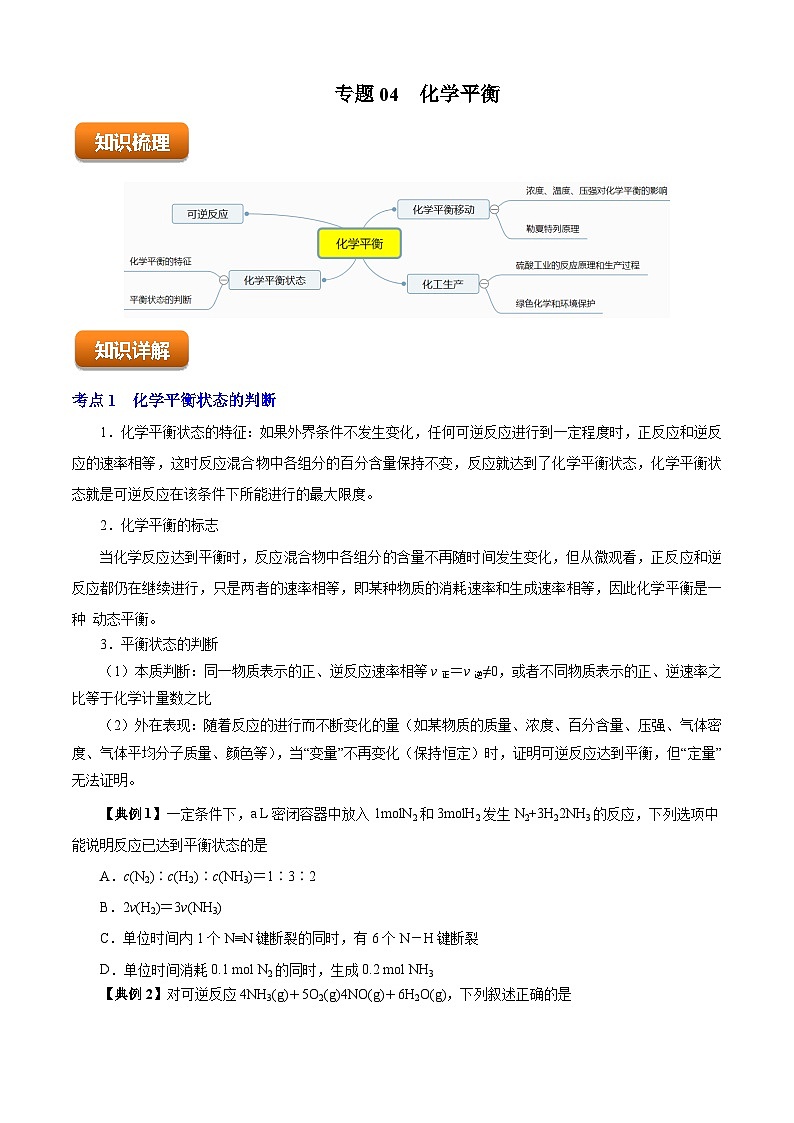 专题04  化学平衡（知识串讲+专项练习）-2023-2024学年高一化学下学期期末考点大串讲（沪科版必修第二册）01