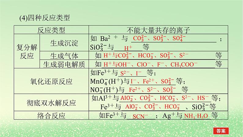 2024版新教材高考化学全程一轮总复习第一章物质及其变化第3讲离子共存离子的检验和推断课件第5页