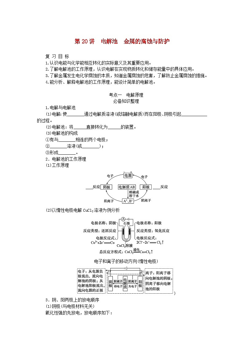 2024版新教材高考化学全程一轮总复习第六章化学反应与能量第20讲电解池金属的腐蚀与防护（课件+课时作业+学生用书）（3份）01