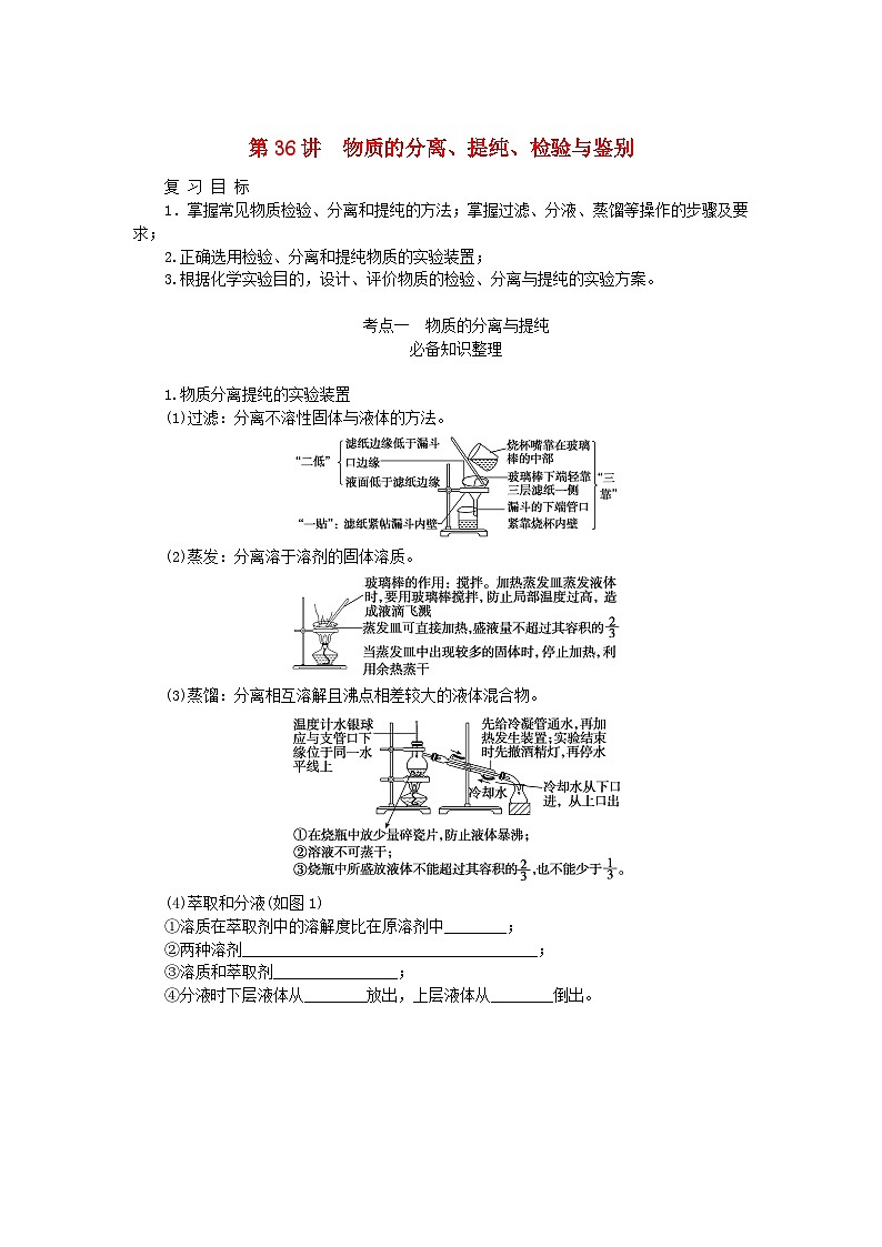 2024版新教材高考化学全程一轮总复习第十章化学实验基础第36讲物质的分离提纯检验与鉴别（课件+课时作业+学生用书）（3份）01