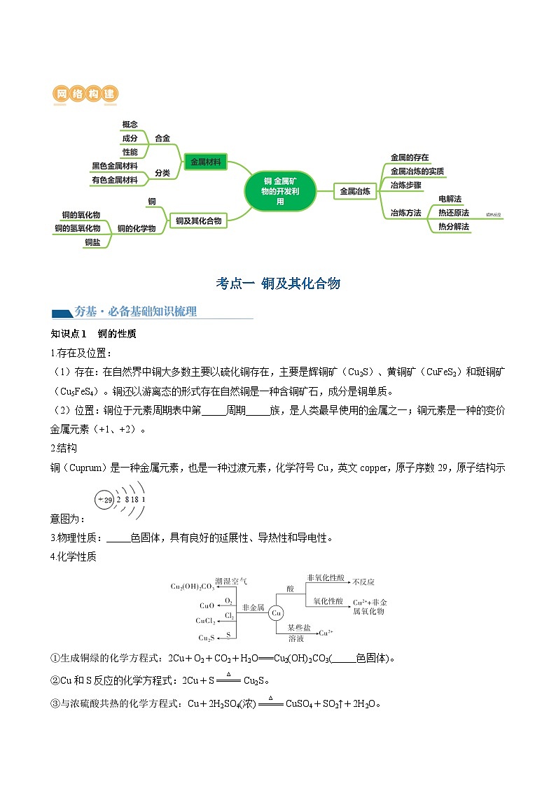第11讲 铜 金属矿物的开发利用（讲义）-备战2024年高考化学一轮复习讲练测02
